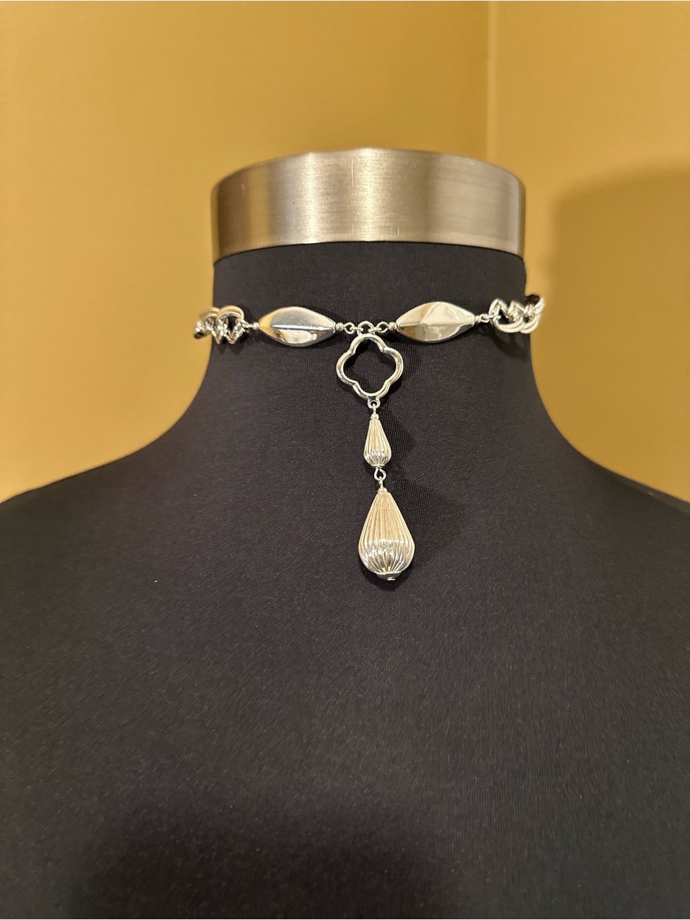 Silver Tone Drop Pendant Choker Necklace - Women's Jewelry